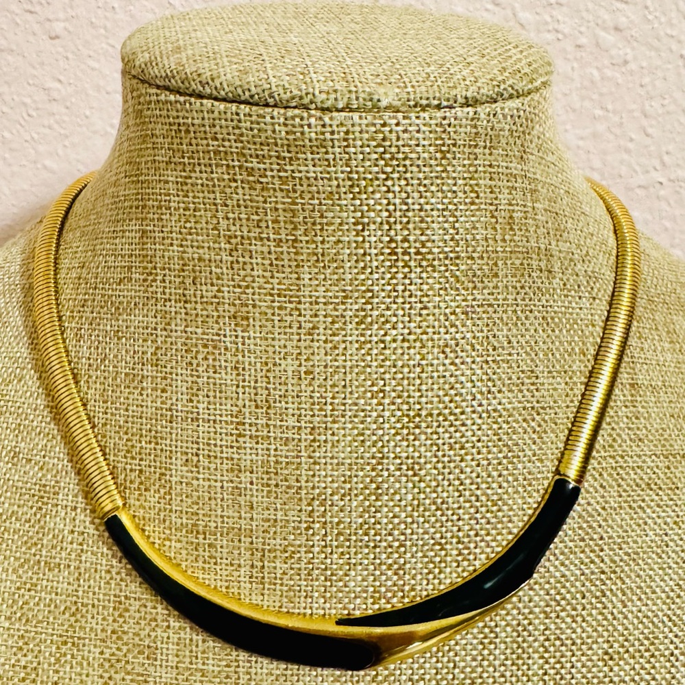 Vintage 80’s Monet Omega Gold and Black Cuff Necklace